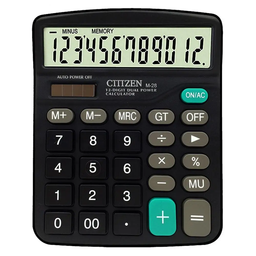 EastVita M28 12 Digit Display Black Solar Battery Basic Calculator Dual Power Desktop Calculator