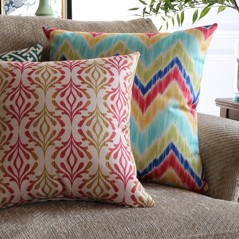 

Cushion Cover Pillow case Throw decorative cushion covers Retro Geometric Blue Stripe Zigzag Abstract Cotton Linen 45cm*45cm