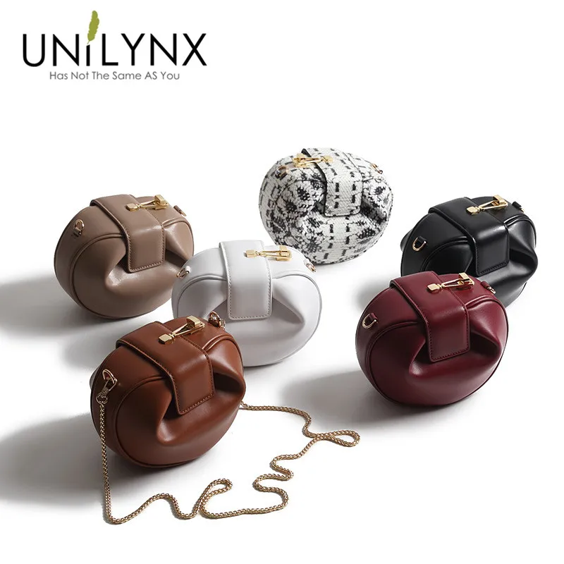 

UNILYNX Autumn circular Messenger Bag HOBOS retro real split leather women's bag small wonton yuntong lock chain mini Handbag