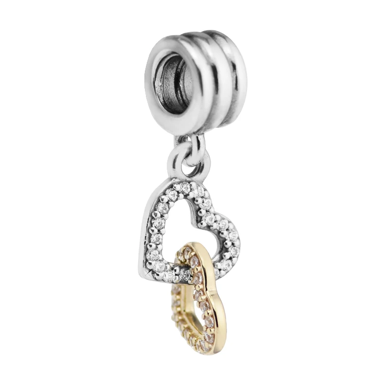 

Interlocked Hearts Golden Shine Charms for Women Jewelry Making Fashion Clear CZ Crystal Silver Charms for DIY Beaded Bracelets
