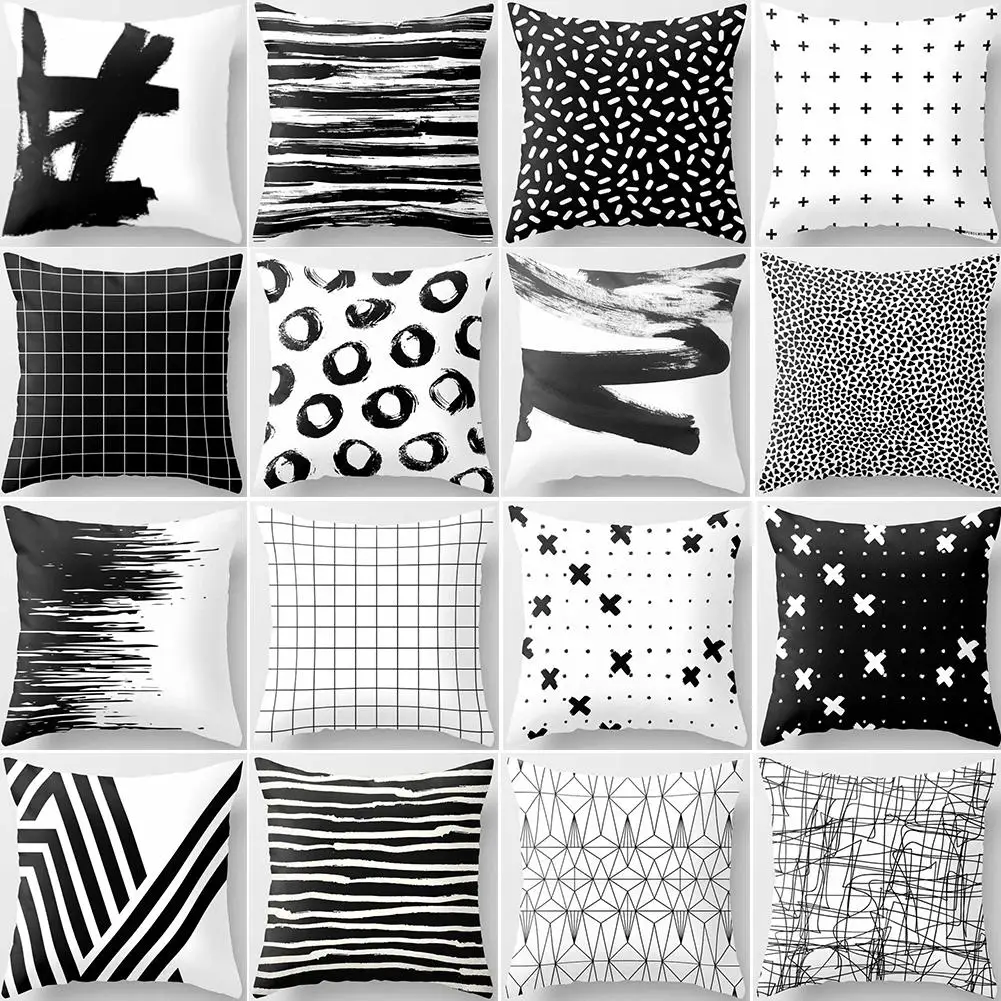 Modern Black and White Geometric Print Cushion Cover Sofa Decor Pillow Case Fash 