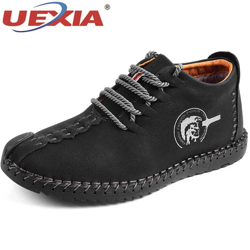 

UEXIA Big Plus Size Designer Shoes Mens Boots Working Tactical Boots Split Leather Ankle Snow Boots Shoes Warm Fur Plush Lace-up