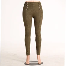 5 Color 2017 Autumn Winter Suede Skinny Pencil Pants Women High Waist Button Star Style