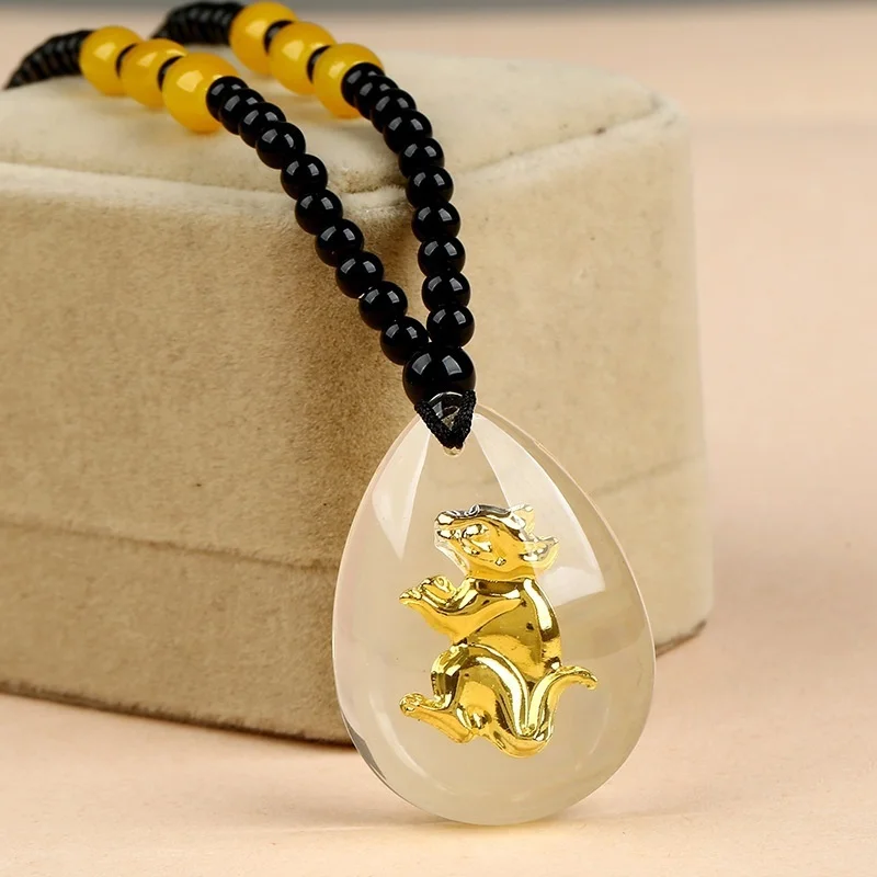 12 символических животных YellowJade Lucky 12 Китайский Зодиак ожерелье ювелирные изделия рождения год памяти подарки на день рождения для мужчин женщин - Окраска металла: Rat