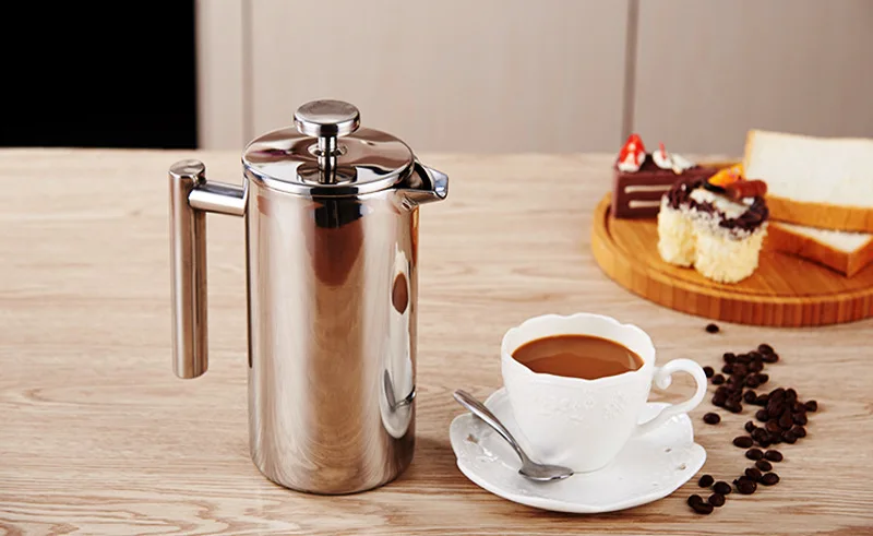 Кофеварка, французская кастрюля, нержавеющая сталь, французский кофе, Перманентный фильтр эспрессо, молочная кофеварка, 350 мл, 800 мл, 1000 мл