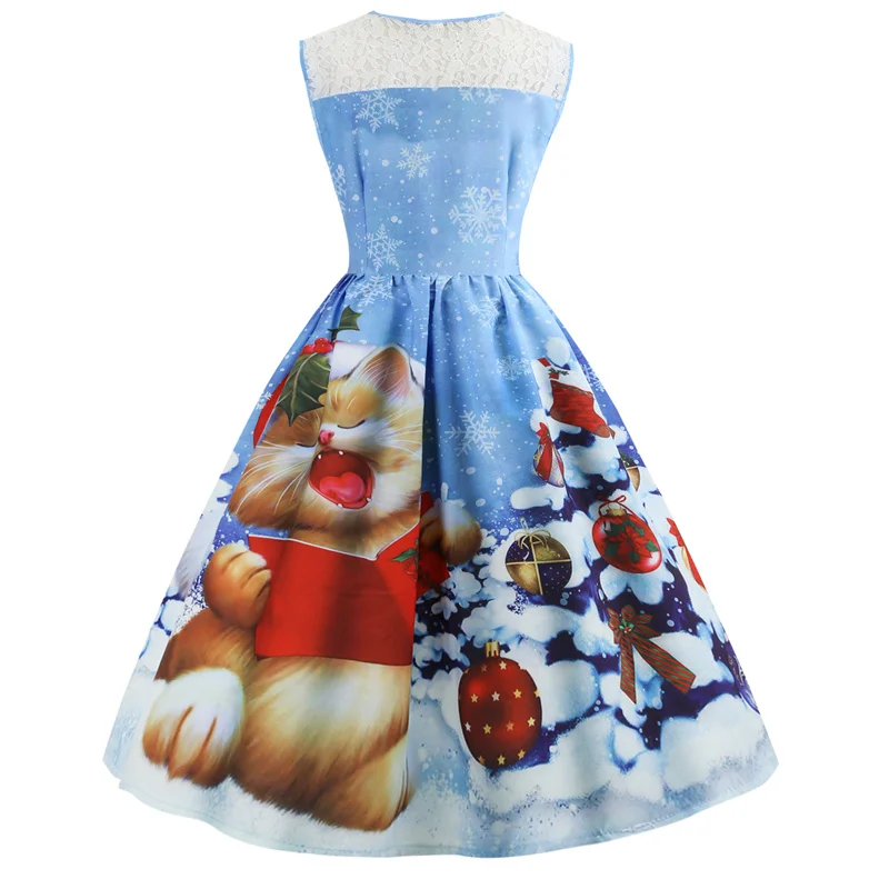 Kostlich Autumn Hepburn Sleeveless Vintage Dress Big Women Swing Christmas Dress O Neck Print Pathchwork Dresses Plus Size S-3XL (4)