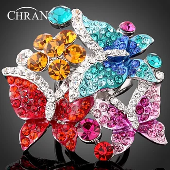 

CHRAN Gold Color Ladybug Design Zircon Jewelry Rings Wholesale Crystal Enamel Butterfly Pattern Flower Rings For Women