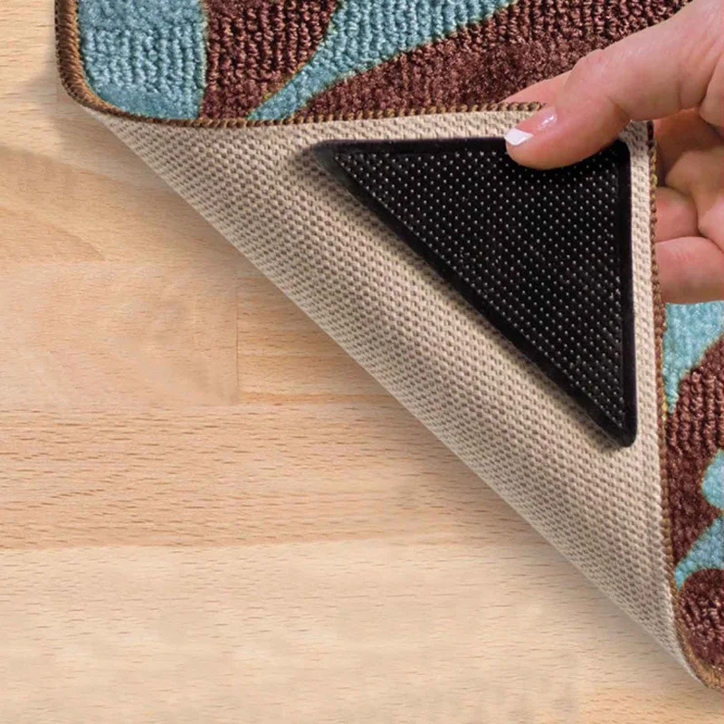 4pcs Rug Carpet Mat Grippers Triangle Non Slip Reusable Washable