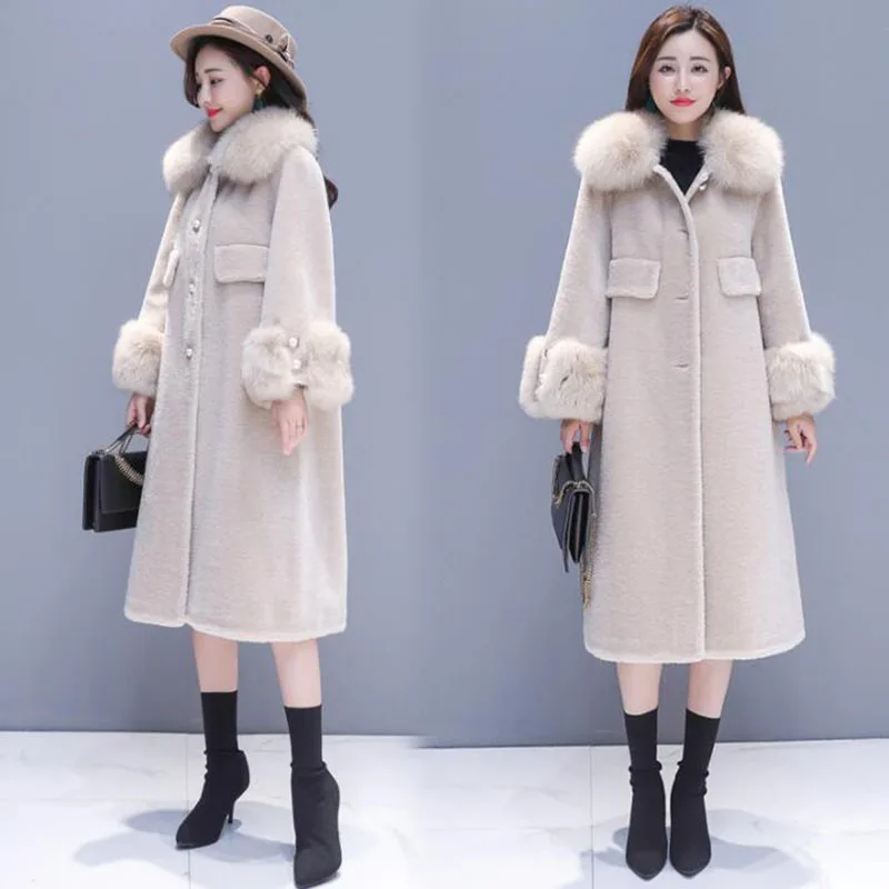 breasted Mode Single Col Veste Laine Manteau Fourrure 2018 Long Beige De Coréenne Pardessus Femmes smoke Hiver Lâche Artificielle Gray Nouveau Y2WIEHeD9b