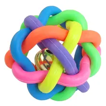 DSHA New Hot 6.5cm Diameter Cord Woven Jingle Bell Pet Dog Play Colorful Rubber Ball Toy