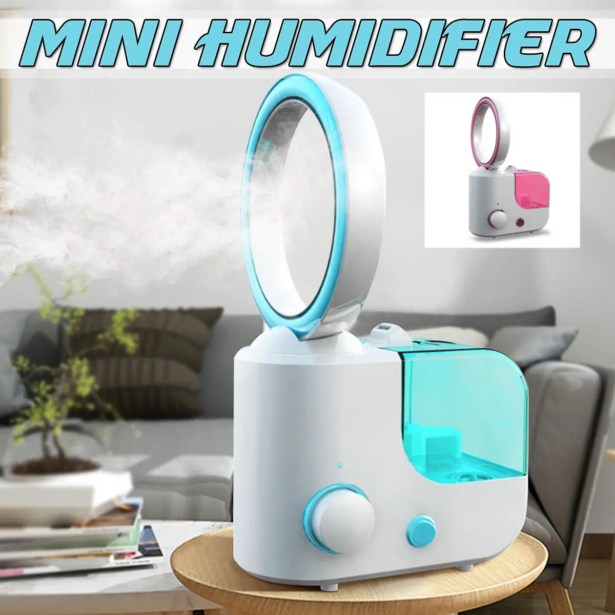 

Ultrasonic Humidifier Bladeless Fans 25W 1000ml Air Spraying Diffuser Purifier Home Office Air Conditioning Appliance 2 Colors