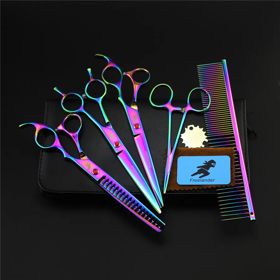 

7 inch Professional Pet Grooming Scissors Straight scissors & Thinning scissors & Curved scissors Hemostat comb for pet salon