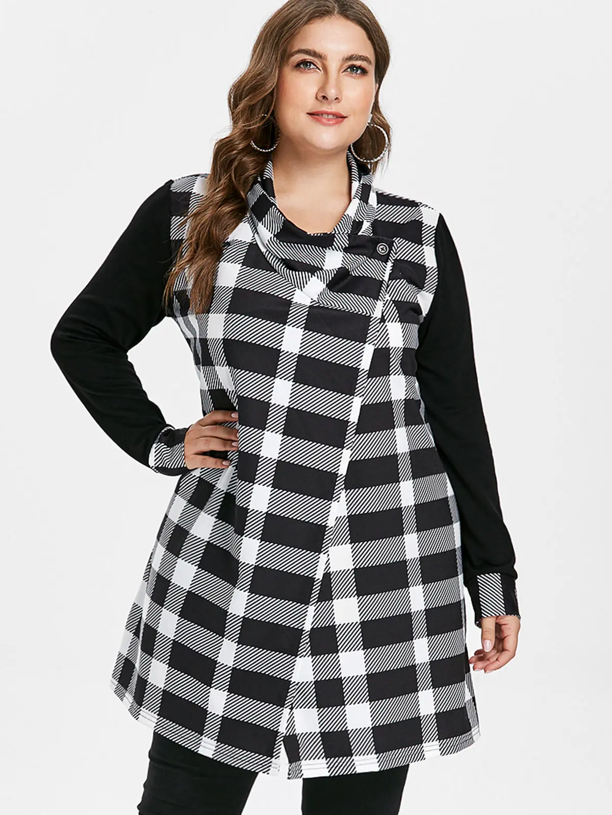 Wipalo Autumn Winter Women Plus Size Tartan Long Jacket Coat Stand