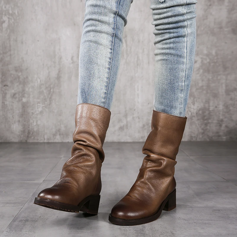 2018 Women Knee Boots Shoes Genuine Leather Super Soft Ladies Long Boots Chunky Heel Handmade Retro Shoes Woman 2018 Women Knee Boots Shoes Genuine Leather Super Soft Ladies Long Boots Chunky Heel Handmade Retro Shoes Woman