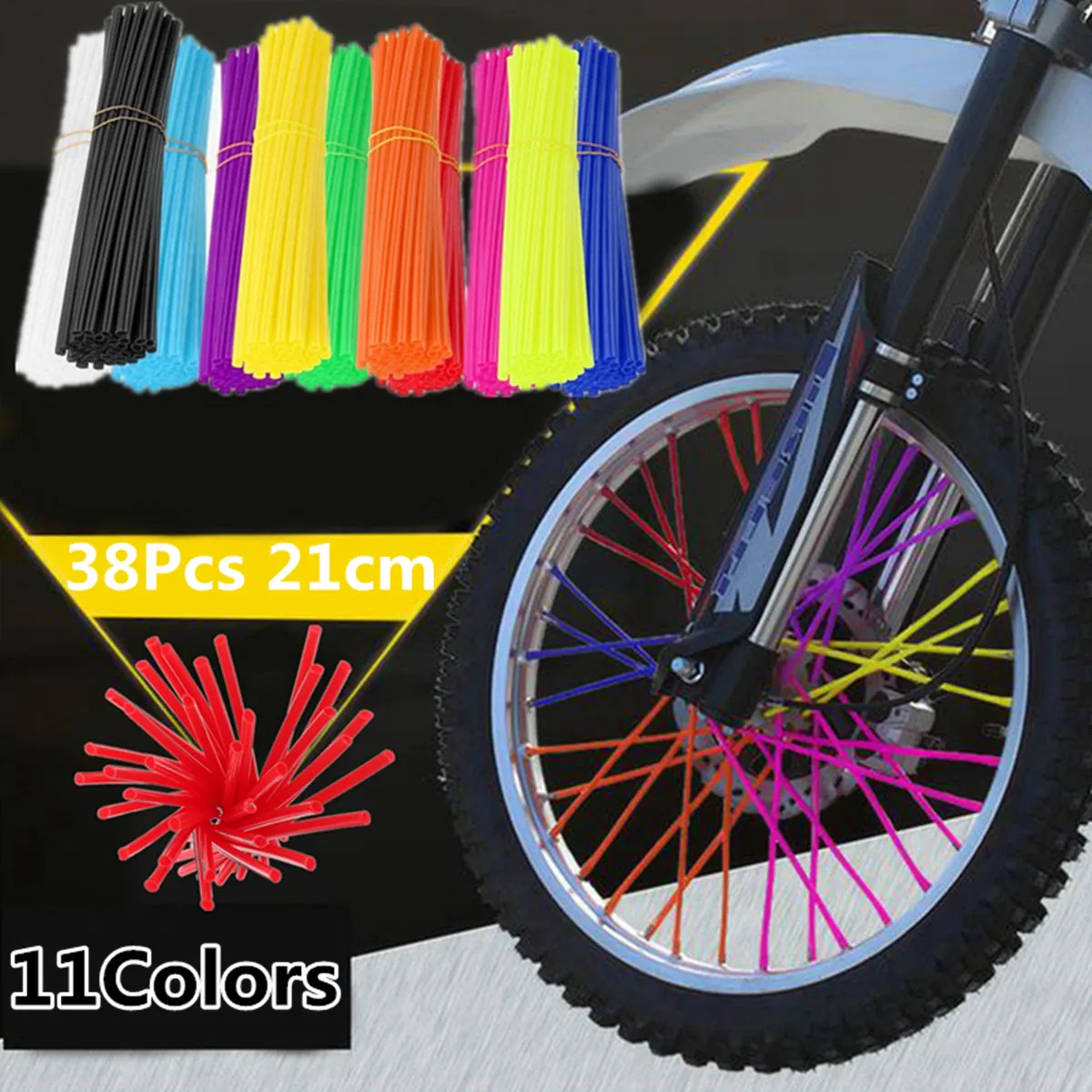 38pcs 21cm Multicolor Motorbike Spoke Covers Motorcycle Wheel Rim Spoke