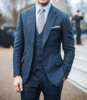 100% Wool Custom Suit Luxury Blue Grey Flannel Business Suits For Men, Besopke 3-piece Style Dress Suit Costume Homme de luxe 1