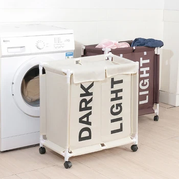 

Laundry Basket Detachable Dirty Cloth Hamper Waterproof Home Clothes Storage Basket with Lid 2 Grid