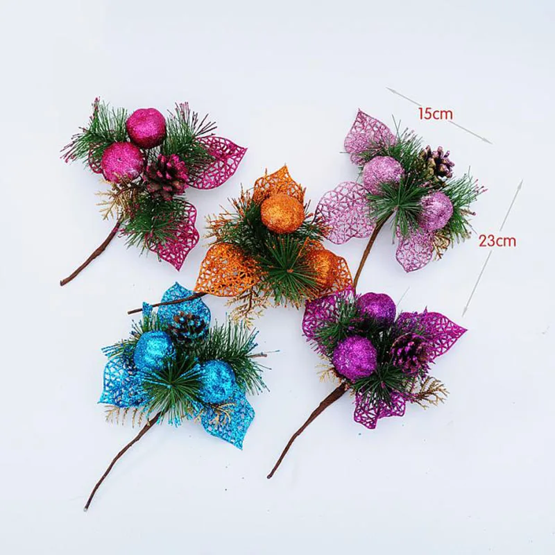 23CM-Christmas-Tree-Glitter-Gold-Sliver-Pine-Needles&-Cones-Mixed-Cuttings-Hanging-Xmas-Party-Ornament-Decorations-MR0126 (11)