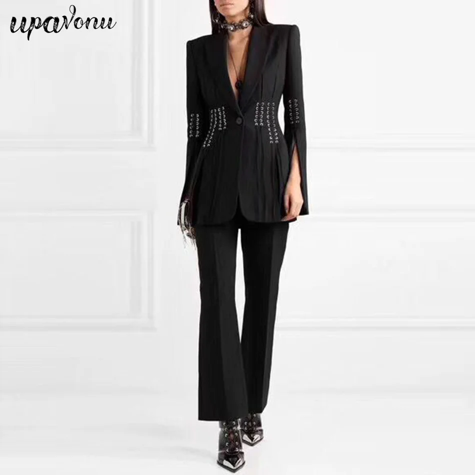 

2019 new domineering personality waist cross decorative rivet opening cuffs women's suit wild suit jacket