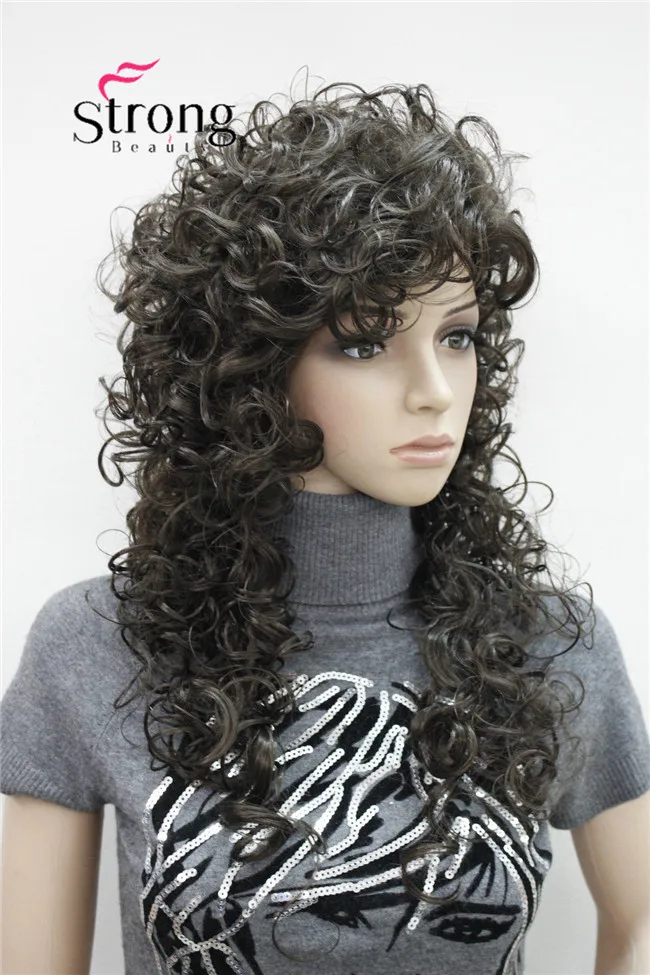 E-ROX+5 6# Fashion women's full wigs Dark Chocolate loose curly 60cm long synthetic wig 6#(2)