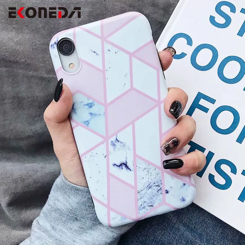 

EKONEDA Spliced Pink Geometric Marble Case For iPhone XR Case Silicone Soft Cover For iPhone 7 Plus 6S 8 Plus X XS Max Case