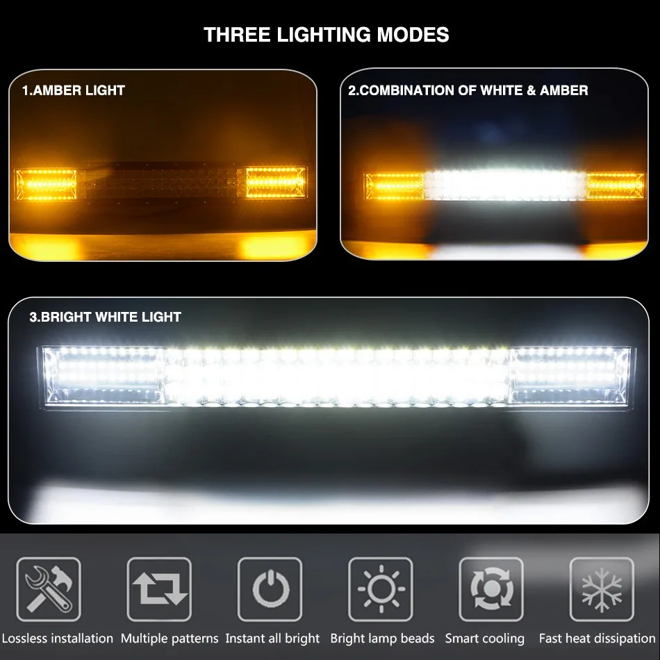 22 inch 324W triple row white amber led light bar (2)