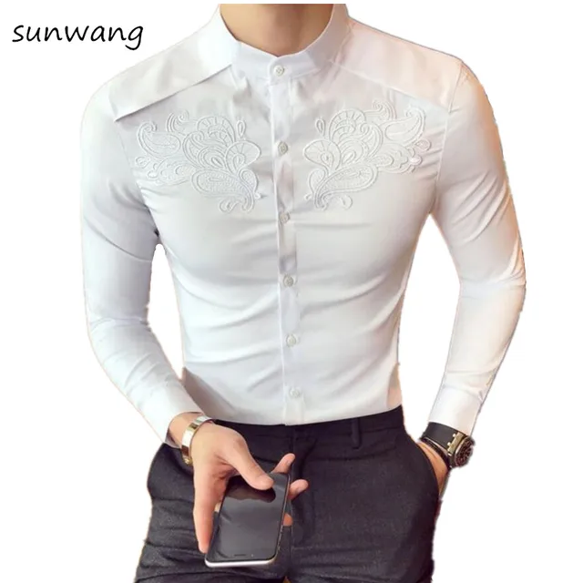 New 2017 Embroidery Fashion Spring Flower Shirts For Men