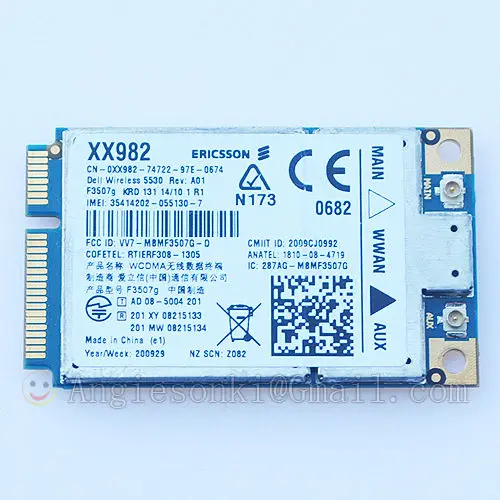 

Unlocked DW5530 Wireless Mobile Broadand Modul F3507G Mini PCL-E HSDPA WCDMA GSM +GPS 3G WWAN Card for Dell 12 10 E4200 M2400