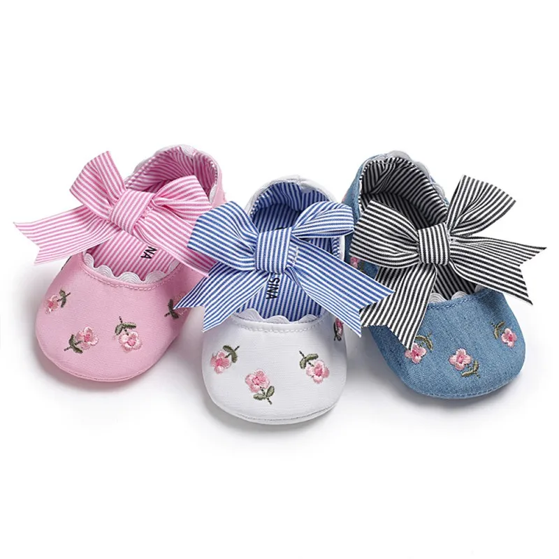 Chaussures de princesse brodées pour bébés filles | Chaussures d'été à nœud, à semelle souple, à gros nœud, nouveau-né, mocassins de marche, 0-18M