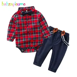 Babzapleume/2019 Весна-осень для маленьких мальчиков набор детской одежды новорожденных мода плед детский комбинезон джентльмен детские боди +