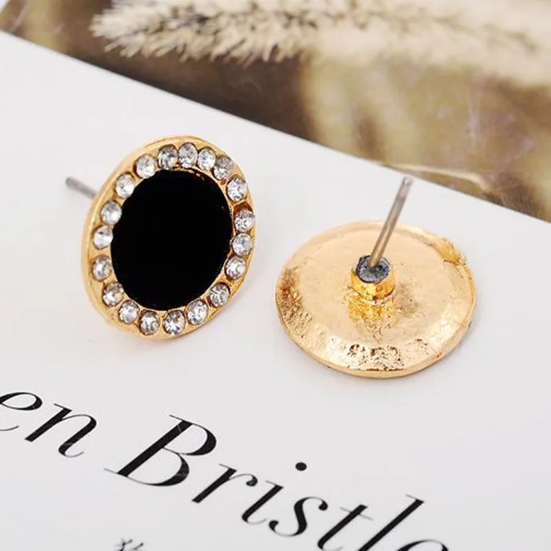 Черные круглые серьги с блестящими кристаллами серьги кнопки серьги Стразы Серьги для женщин модный подарок E0415