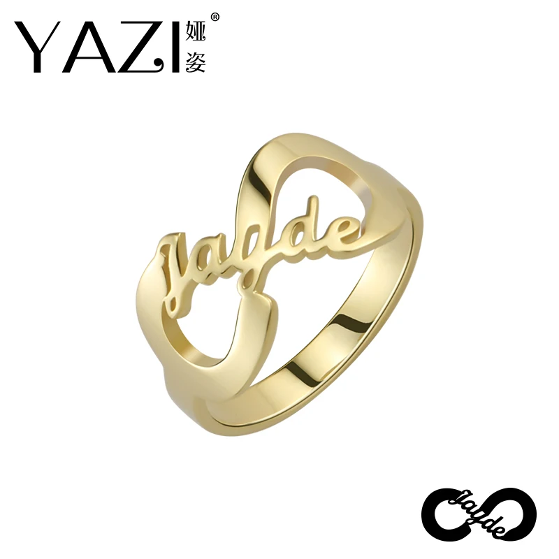 

YAZI Personalize Customize Ring Engraved Single Name Gold Color Copper Infinity Name Ring Memory Gift For Couple Custom Jewelry