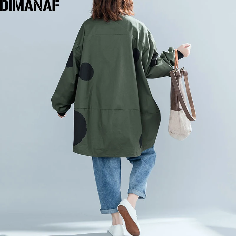 DIMANAF Women Jacket Coat Big Sizes Cardigan Zipper Female Clothes Loose Oversized Autumn Winter Outerwear Print Polka Dot 2018 DIMANAF Women Jacket Coat Big Sizes Cardigan Zipper Female Clothes Loose Oversized Autumn Winter Outerwear Print Polka Dot 2018