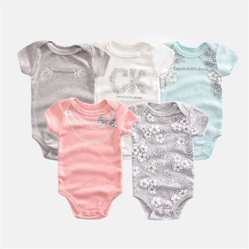 Комплект летней одежды для малышей, одежда из хлопка для новорожденных 5 шт./лот, комбинезон с короткими рукавами, милый комбинезон для маленьких мальчиков и девочек возрастом от 0 до 12 месяцев - Цвет: 6