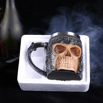 

1pcs Stainless Steel Beer Mug Retro Dragon Resin Knight Tankard Halloween Coffee Cup Creative Viking Tea Mug Pub Bar Decoration