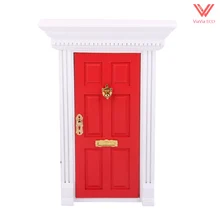 OMoToys 1:12 Кукольный домик Миниатюрный роскошный деревянный красный наружная дверь 6 панель с ключом и почтовым прицепом