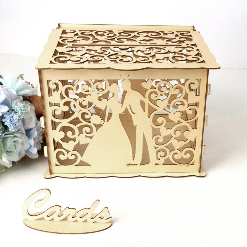 

Beautiful Wedding Money Box ashion DIY Wedding Card Box Wooden Gift Card with Lock Wedding Decoration for Birthday Party
