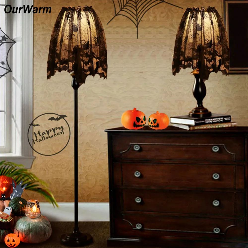 

Ourwarm Black Lace Spiderweb Shades Fireplace Mantle Scarf Cover Curtains Skirt Halloween Festival Party Decoration Supplies