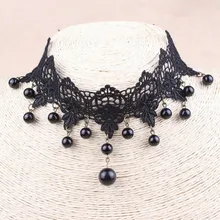 Новые Модные женские ювелирные изделия ручной работы готические ретро черные кружевные бусины с кисточкой ожерелье-ошейник