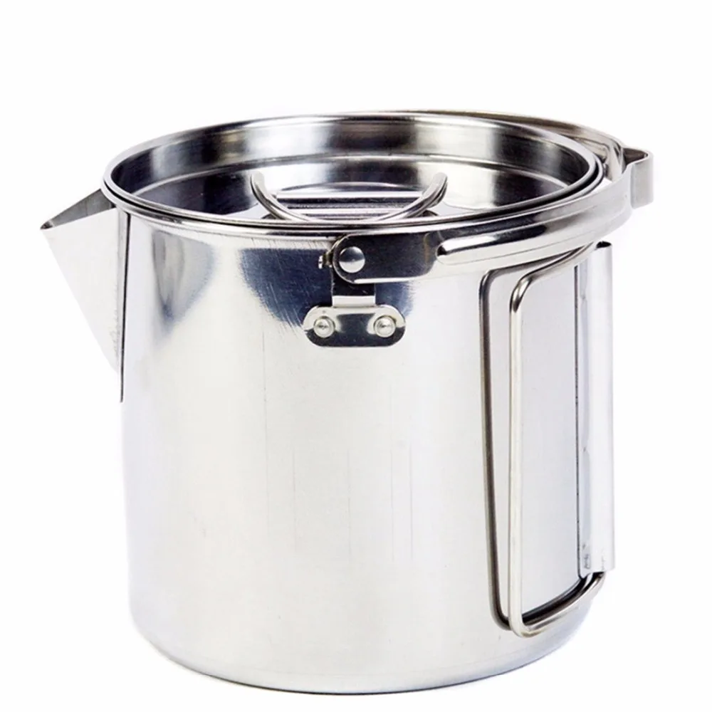 1.2L calderas de acero inoxidable al aire libre montañismo Camping hervir agua colgando olla con tapa vajilla