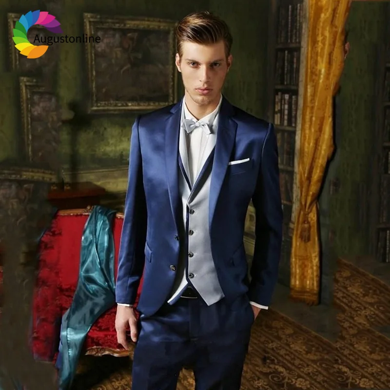 

Royal Blue Men Suits Slim Fit Wedding Groom Wear Tuxedos 2018 (Jacket+Pants+Vest) Best Man Bridegroom Suits Costume Homme Blazer