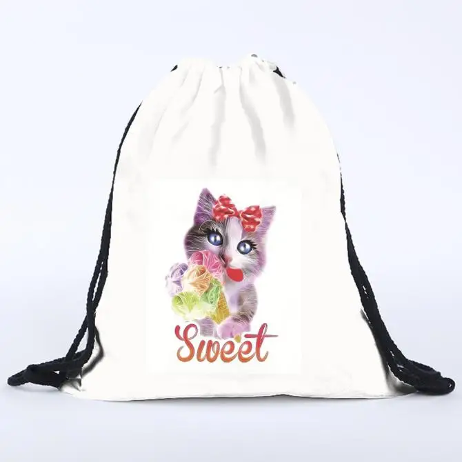 

New Unisex Cat Animal Prints Backpacks 3D Printing Bags Polyester Drawstring Backpack Below 20 Litre Bouquet Pocket Bag 10Aug 16