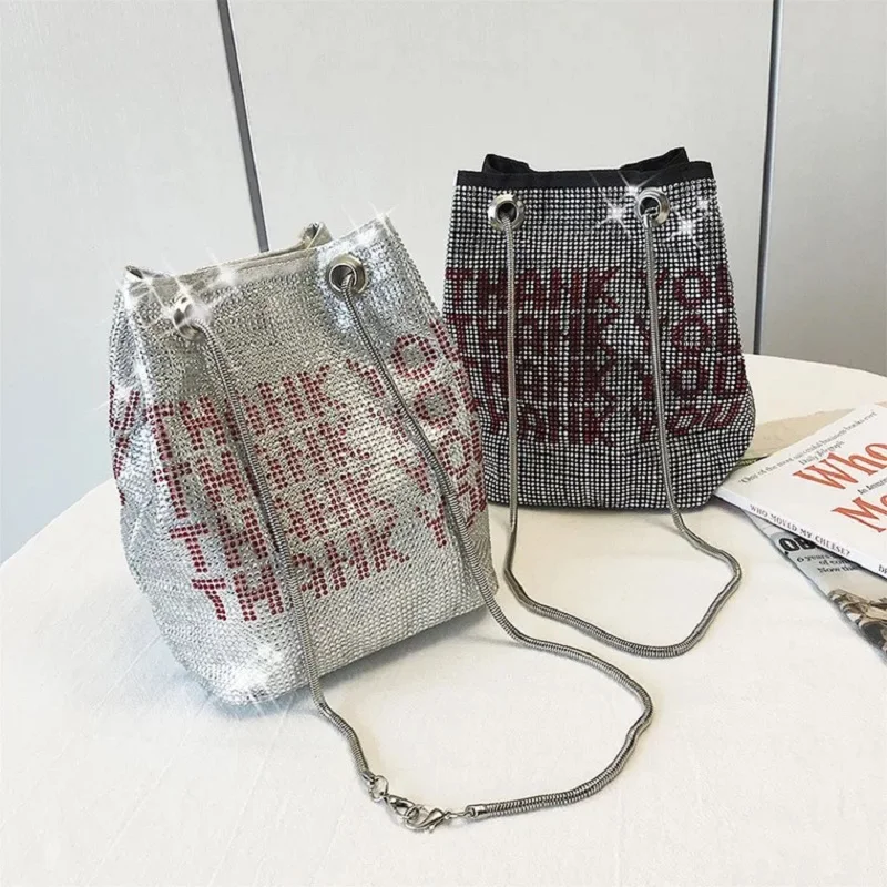 

Thank You Sequins Women Tote Crossbody Bags Crystal Bling Fashion Lady Bucket Handbags Fashion Girls Glitter Big Shoulder Bags