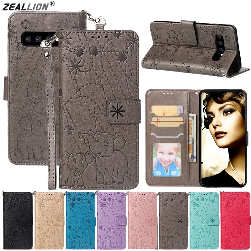 ZEALLION For Samsung S8 S9 S10 Plus A6 A7 A9 2018 A6s A8s Embossed Elephant Leather Wallet Flip Stand Soft Silicone Case Cover | Мобильные