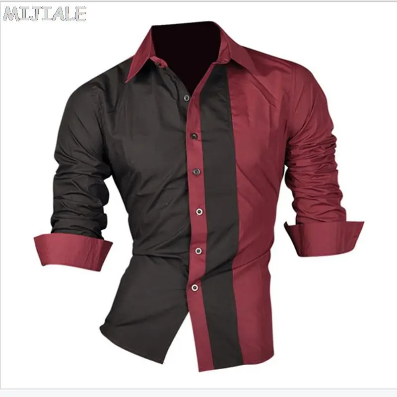 2017 New Men Shirt Long SleeveShirts Men Casual Male Slim Fit Fashion Spell Color Chemise Mens Shirts 4XL Free Shipping