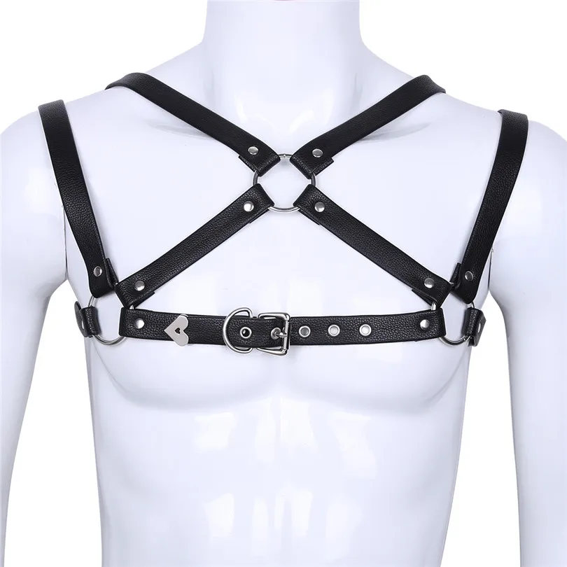 New Arrival Faux Leather X Shape Double Shoulders Chest Muscle Harness ...