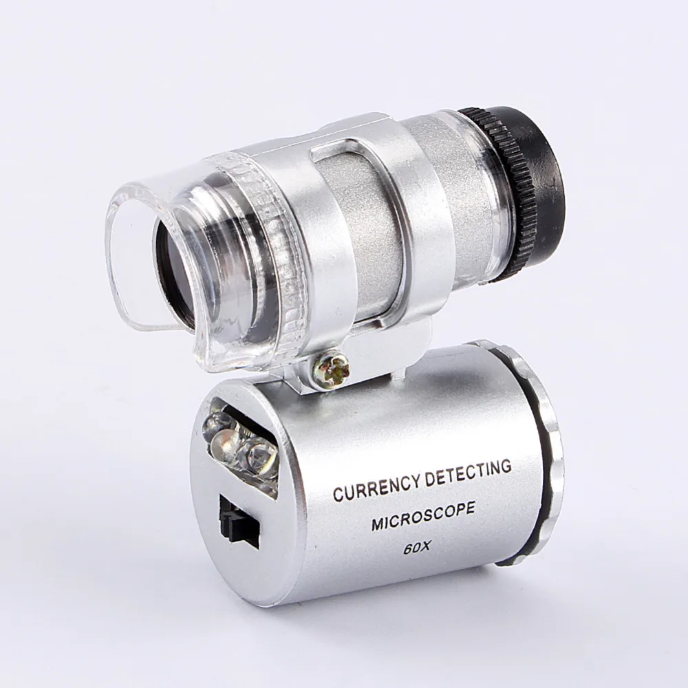 Mini Lens 60X Pocket Magnifier Microscope With LED Light Jewelry