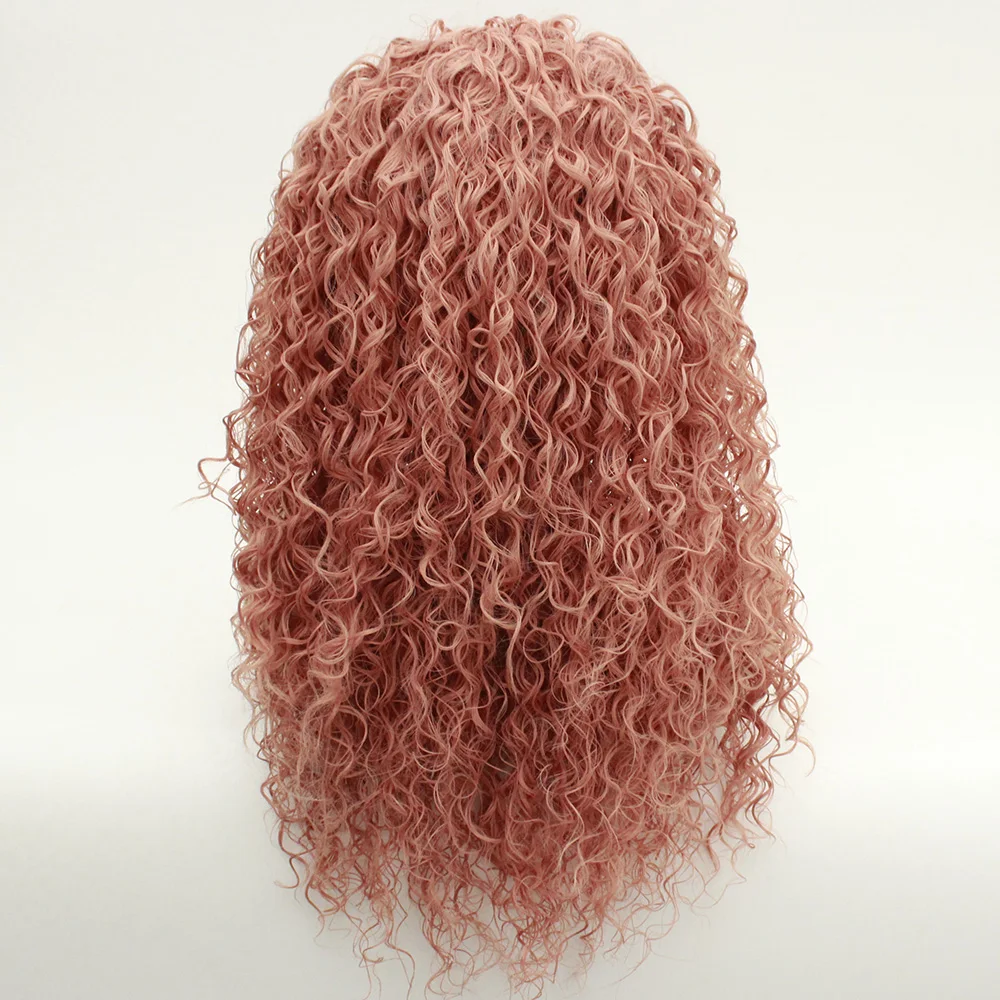 Розовое золото, розовый парик фронта шнурка синтетические термостойкие волокна Свободные Вьющиеся натуральные волосы длинный парик для женщин