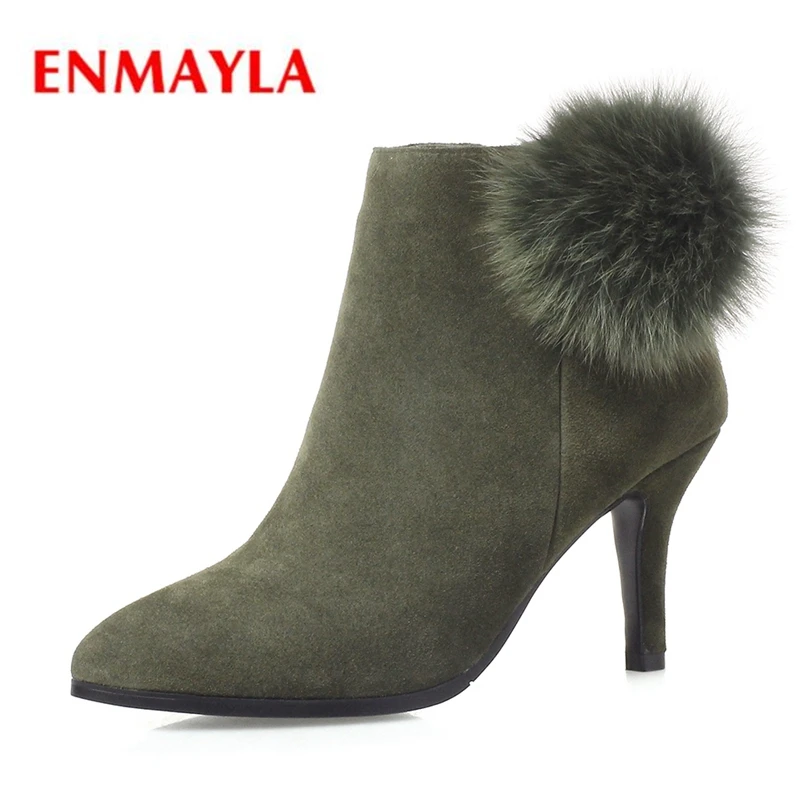 

ENMAYLA Ankle boots for women lady pointed toe zipper thin heel boots women fashion solid botas mujer Big size 34-42 ZYL1204