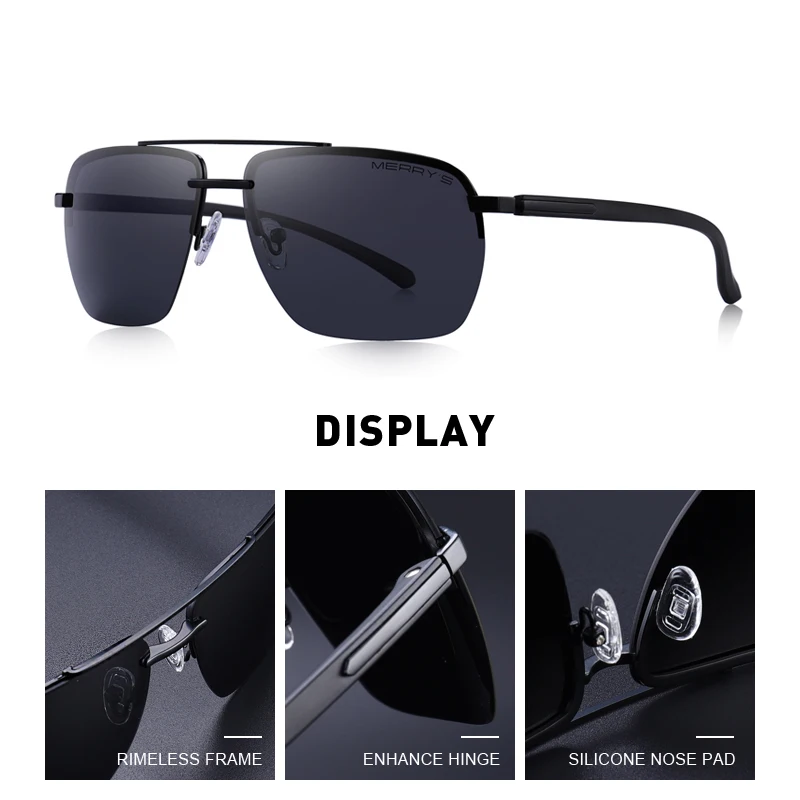 Beste MERRYS ONTWERP Mannen Klassieke Zonnebril Rechthoek Randloze Luxe Merk Gepolariseerde zonnebril Mannelijke Eyewear UV400 Bescherming S8163